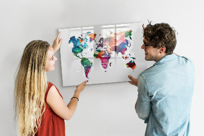 Lavagna magnetica con pennarelli Mappa del mondo a colori con foto