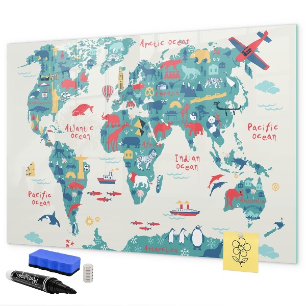 Lavagna magnetica scrivibile Mappa del mondo interattiva con magneti