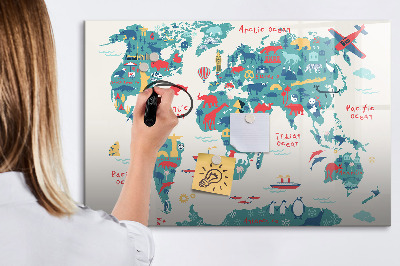 Lavagna magnetica scrivibile Mappa del mondo interattiva con magneti