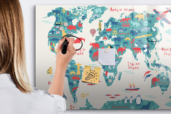 Lavagna magnetica scrivibile Mappa del mondo interattiva con magneti