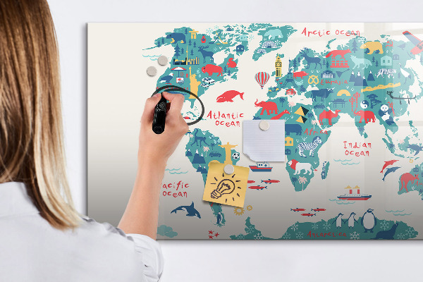 Lavagna magnetica scrivibile Mappa del mondo interattiva con magneti