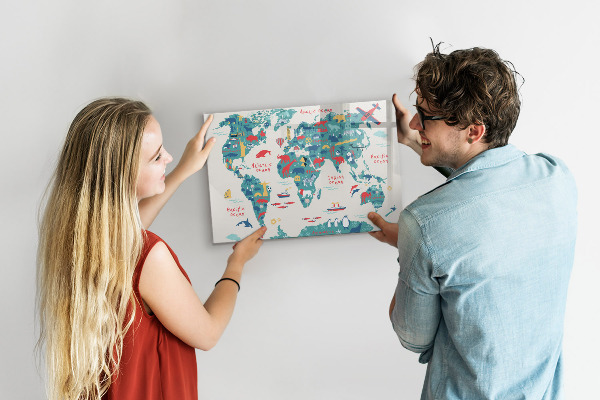 Lavagna magnetica scrivibile Mappa del mondo interattiva con magneti