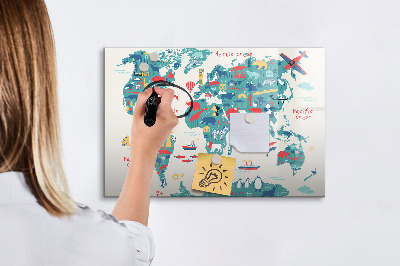 Lavagna magnetica scrivibile Mappa del mondo interattiva con magneti