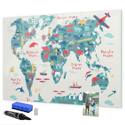 Lavagna magnetica scrivibile Mappa del mondo interattiva con magneti
