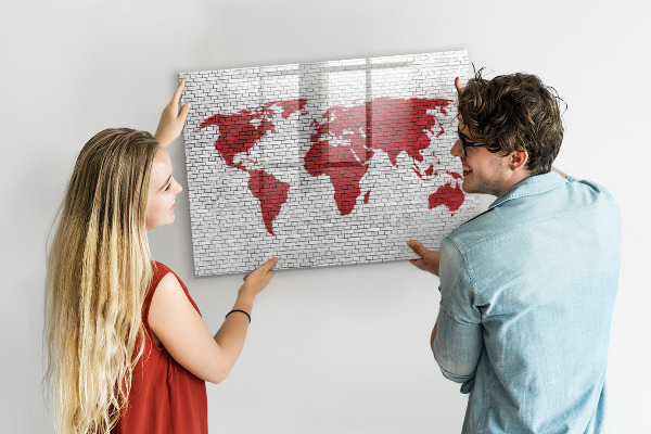 Lavagna magnetica scrivibile Mappa del mondo con indicazione delle posizioni delle foto