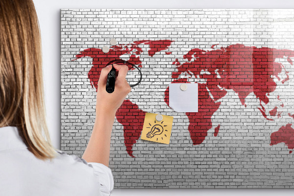 Lavagna magnetica scrivibile Mappa del mondo con indicazione delle posizioni delle foto