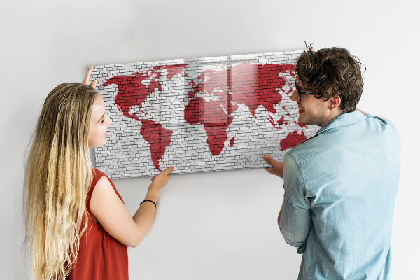 Lavagna magnetica scrivibile Mappa del mondo con indicazione delle posizioni delle foto