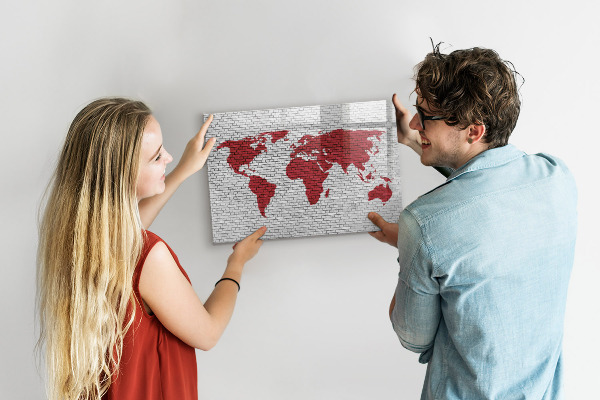 Lavagna magnetica scrivibile Mappa del mondo con indicazione delle posizioni delle foto