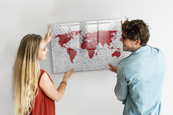 Lavagna magnetica scrivibile Mappa del mondo con indicazione delle posizioni delle foto
