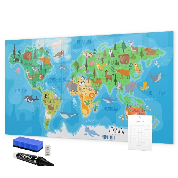 Lavagna magnetica con pennarelli Mappa del mondo colorata con magneti