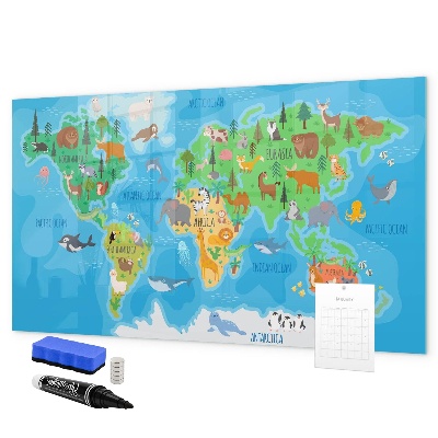 Lavagna magnetica con pennarelli Mappa del mondo colorata con magneti