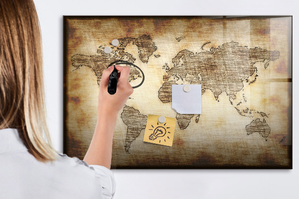 Lavagna magnetica scrivibile Mappa del mondo con indicazione delle posizioni delle foto