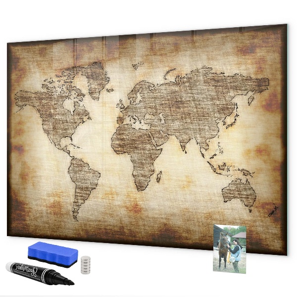 Lavagna magnetica scrivibile Mappa del mondo con indicazione delle posizioni delle foto