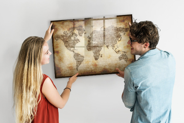 Lavagna magnetica scrivibile Mappa del mondo con indicazione delle posizioni delle foto