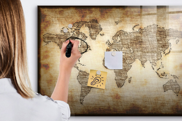 Lavagna magnetica scrivibile Mappa del mondo con indicazione delle posizioni delle foto
