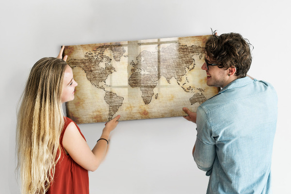 Lavagna magnetica scrivibile Mappa del mondo con indicazione delle posizioni delle foto