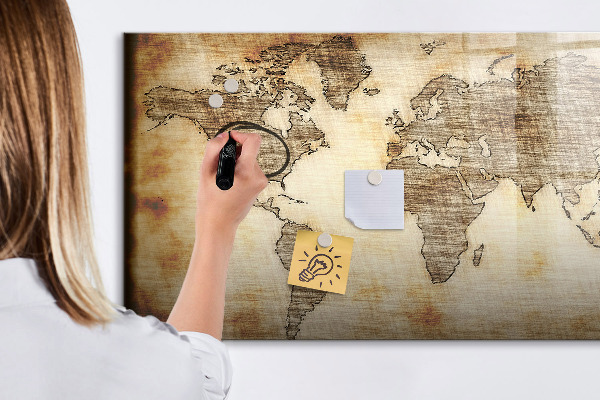 Lavagna magnetica scrivibile Mappa del mondo con indicazione delle posizioni delle foto