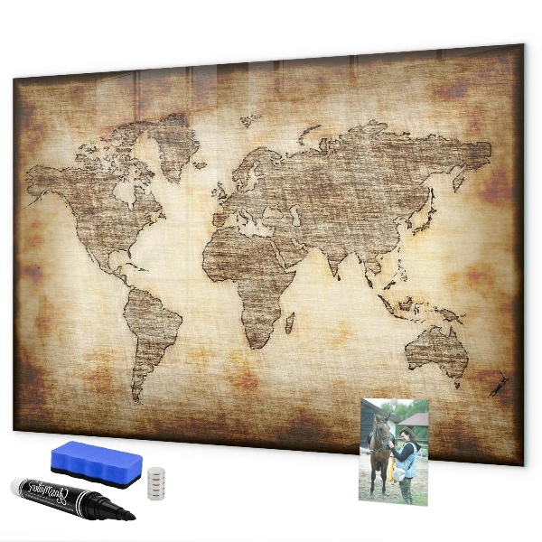 Lavagna magnetica scrivibile Mappa del mondo con indicazione delle posizioni delle foto