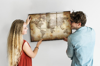 Lavagna magnetica scrivibile Mappa del mondo con indicazione delle posizioni delle foto