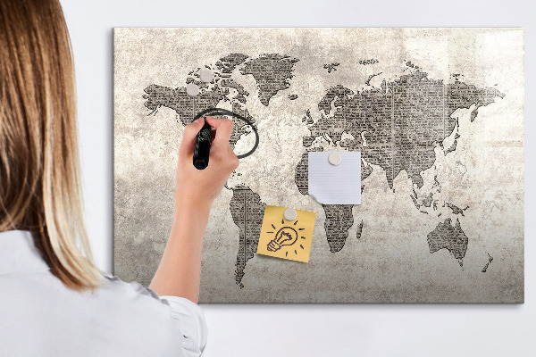 Lavagna magnetica scrivibile Mappa del mondo con indicazione delle posizioni delle foto