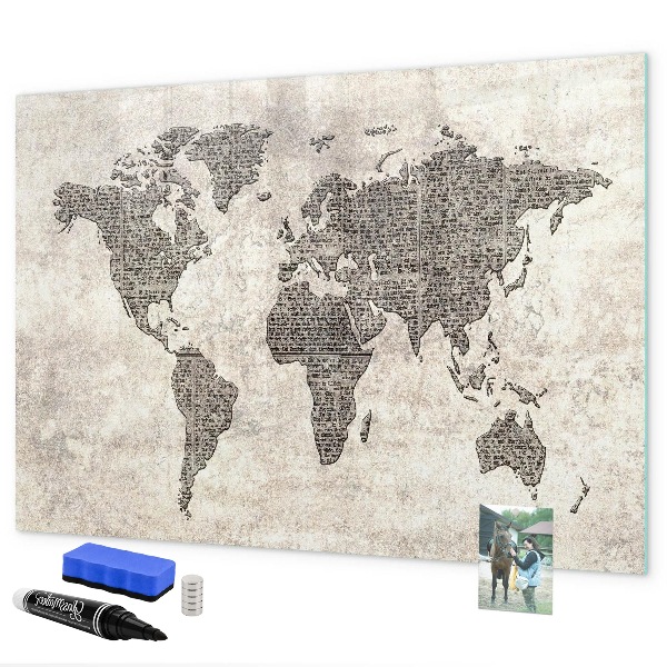 Lavagna magnetica scrivibile Mappa del mondo con indicazione delle posizioni delle foto