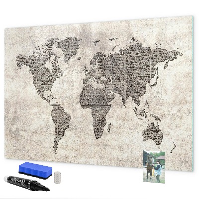Lavagna magnetica scrivibile Mappa del mondo con indicazione delle posizioni delle foto