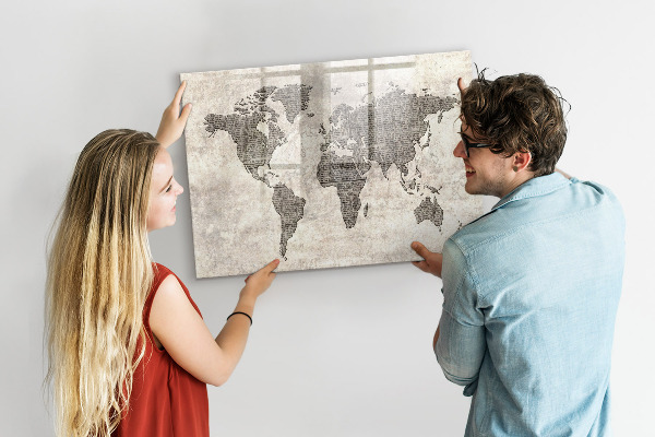 Lavagna magnetica scrivibile Mappa del mondo con indicazione delle posizioni delle foto