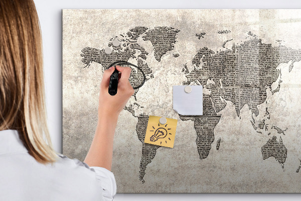Lavagna magnetica scrivibile Mappa del mondo con indicazione delle posizioni delle foto