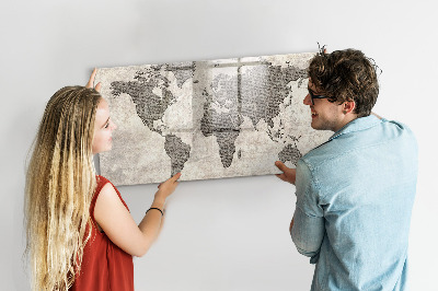 Lavagna magnetica scrivibile Mappa del mondo con indicazione delle posizioni delle foto