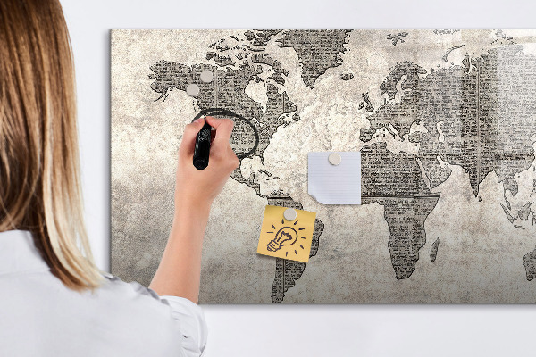 Lavagna magnetica scrivibile Mappa del mondo con indicazione delle posizioni delle foto