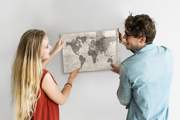 Lavagna magnetica scrivibile Mappa del mondo con indicazione delle posizioni delle foto