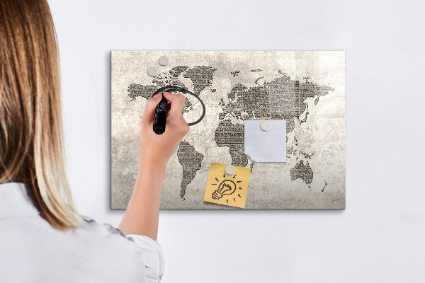 Lavagna magnetica scrivibile Mappa del mondo con indicazione delle posizioni delle foto
