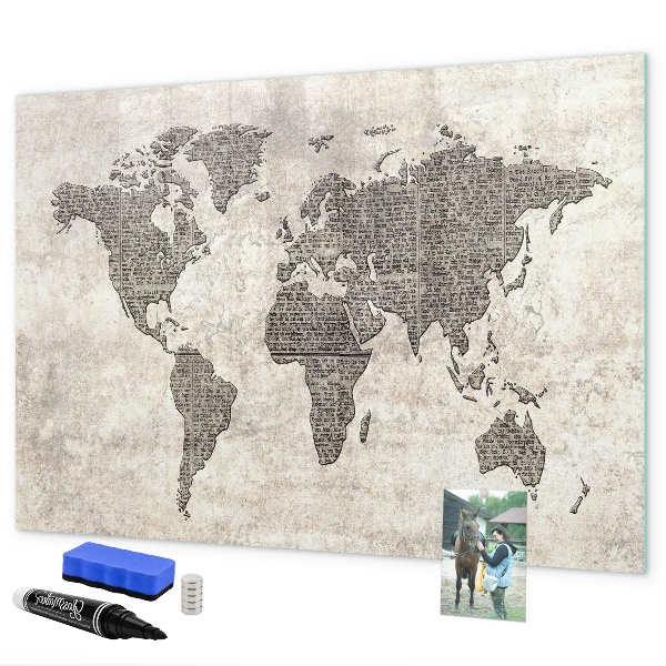 Lavagna magnetica scrivibile Mappa del mondo con indicazione delle posizioni delle foto