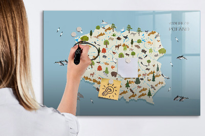 Lavagna magnetica con pennarelli Mappa naturalistica della Polonia con i luoghi ideali per scattare foto.