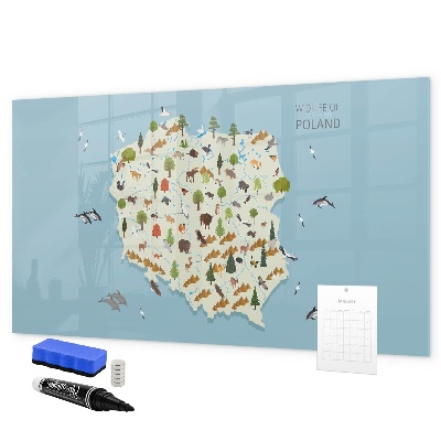 Lavagna magnetica con pennarelli Mappa naturalistica della Polonia con i luoghi ideali per scattare foto.