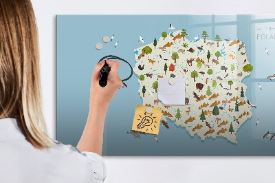 Lavagna magnetica con pennarelli Mappa naturalistica della Polonia con i luoghi ideali per scattare foto.