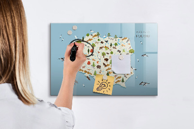 Lavagna magnetica con pennarelli Mappa naturalistica della Polonia con i luoghi ideali per scattare foto.