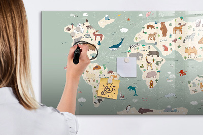 Lavagna magnetica con pennarelli Mappa del mondo con illustrazioni di animali