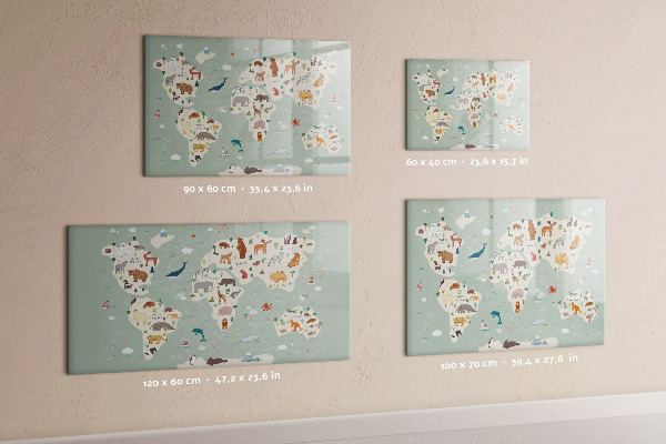 Lavagna magnetica con pennarelli Mappa del mondo con illustrazioni di animali