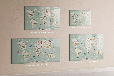 Lavagna magnetica con pennarelli Mappa del mondo con illustrazioni di animali