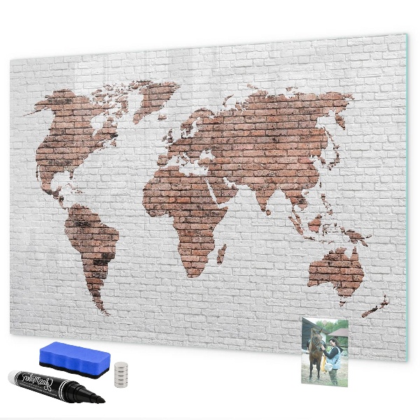 Lavagna magnetica con pennarelli Mappa del mondo con indicazione delle posizioni delle foto