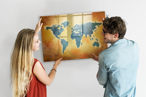 Lavagna magnetica scrivibile Mappa del mondo con spazio per le foto