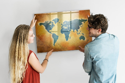 Lavagna magnetica scrivibile Mappa del mondo con spazio per le foto