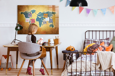 Lavagna magnetica scrivibile Mappa del mondo con spazio per le foto