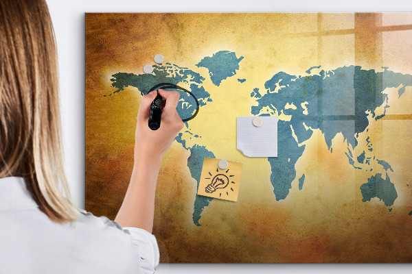 Lavagna magnetica scrivibile Mappa del mondo con spazio per le foto