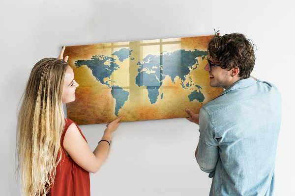 Lavagna magnetica scrivibile Mappa del mondo con spazio per le foto