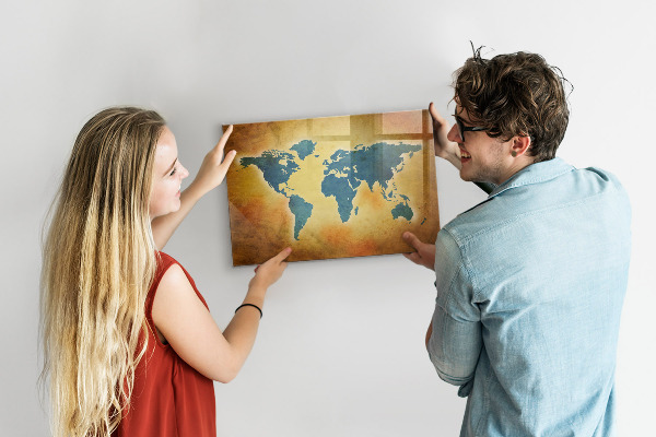 Lavagna magnetica scrivibile Mappa del mondo con spazio per le foto