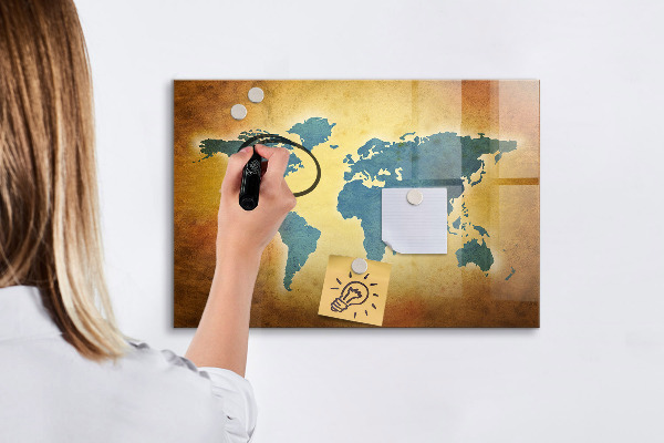 Lavagna magnetica scrivibile Mappa del mondo con spazio per le foto