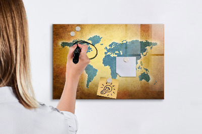 Lavagna magnetica scrivibile Mappa del mondo con spazio per le foto