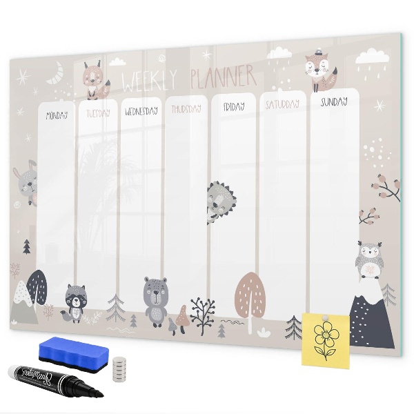 Lavagna magnetica scrivibile Agenda settimanale con simpatici animali